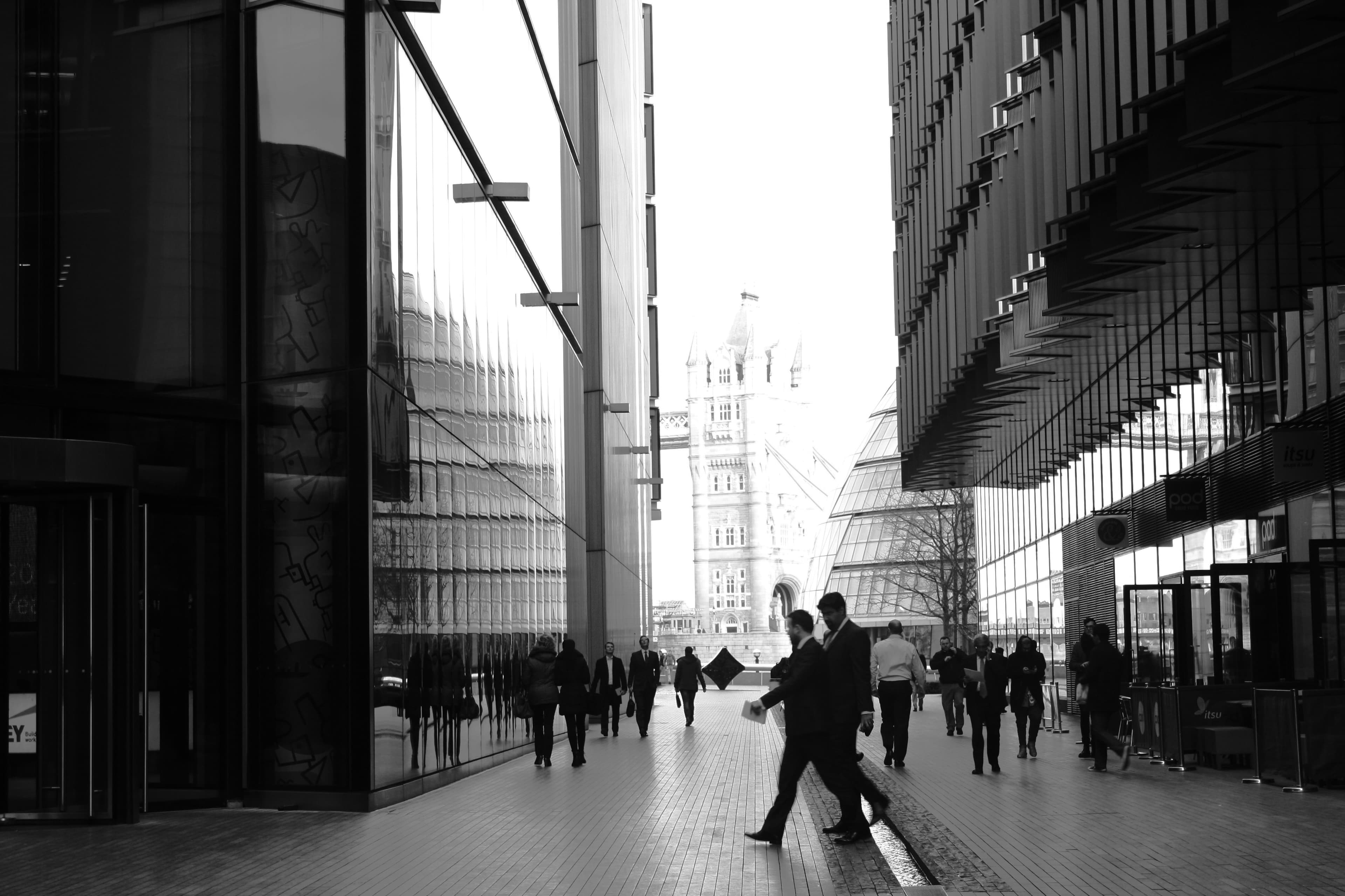 Employees walking in the city